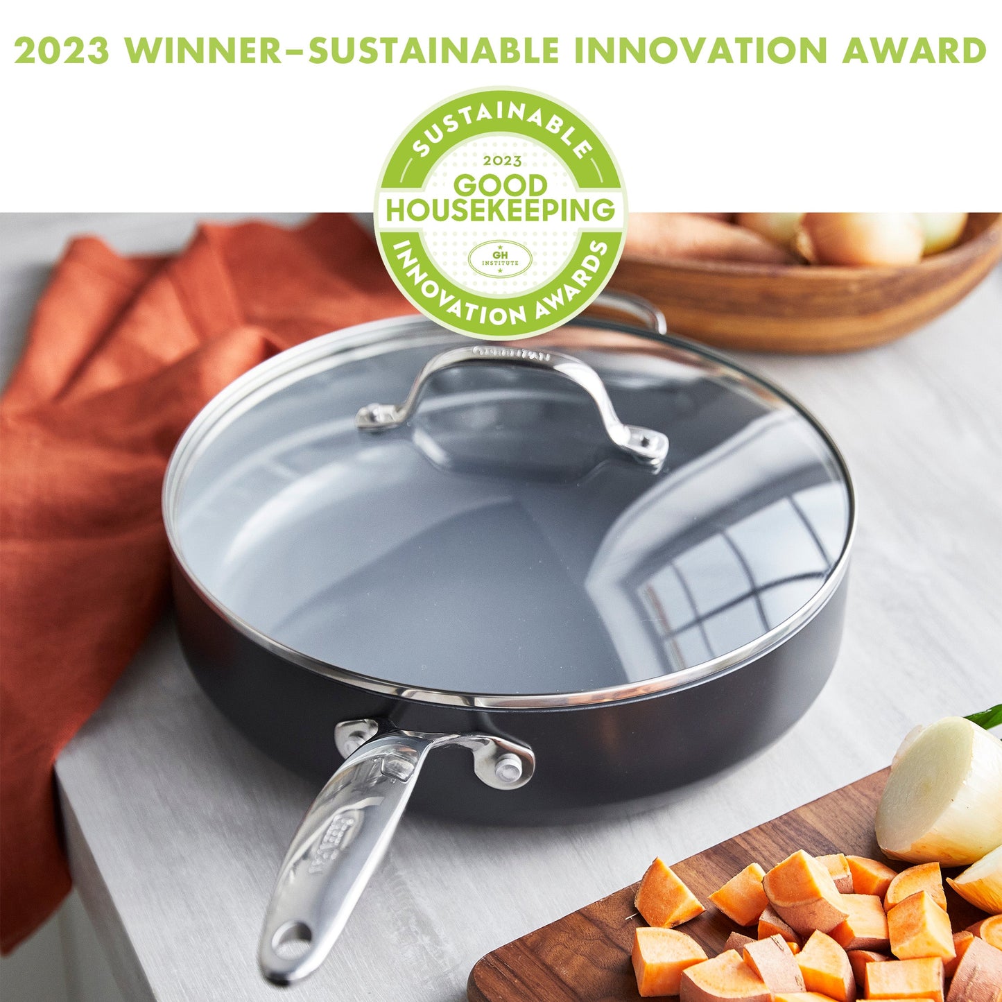 Valencia Pro Nonstick. Ceramic Sauté Pan with Lid. 4.5 Qt